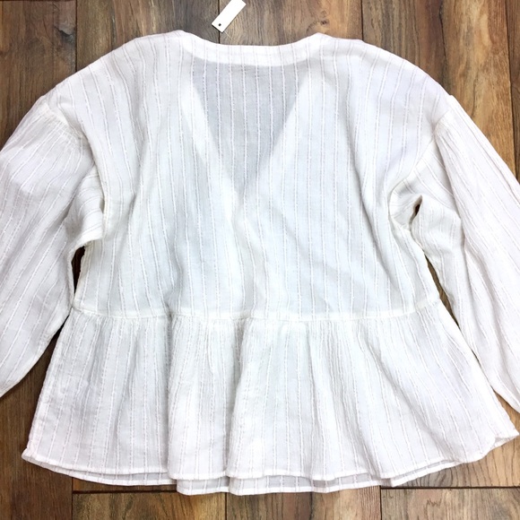 Madewell Bubble Sleeve Striped Peplum Top Sz L - Picture 7 of 8